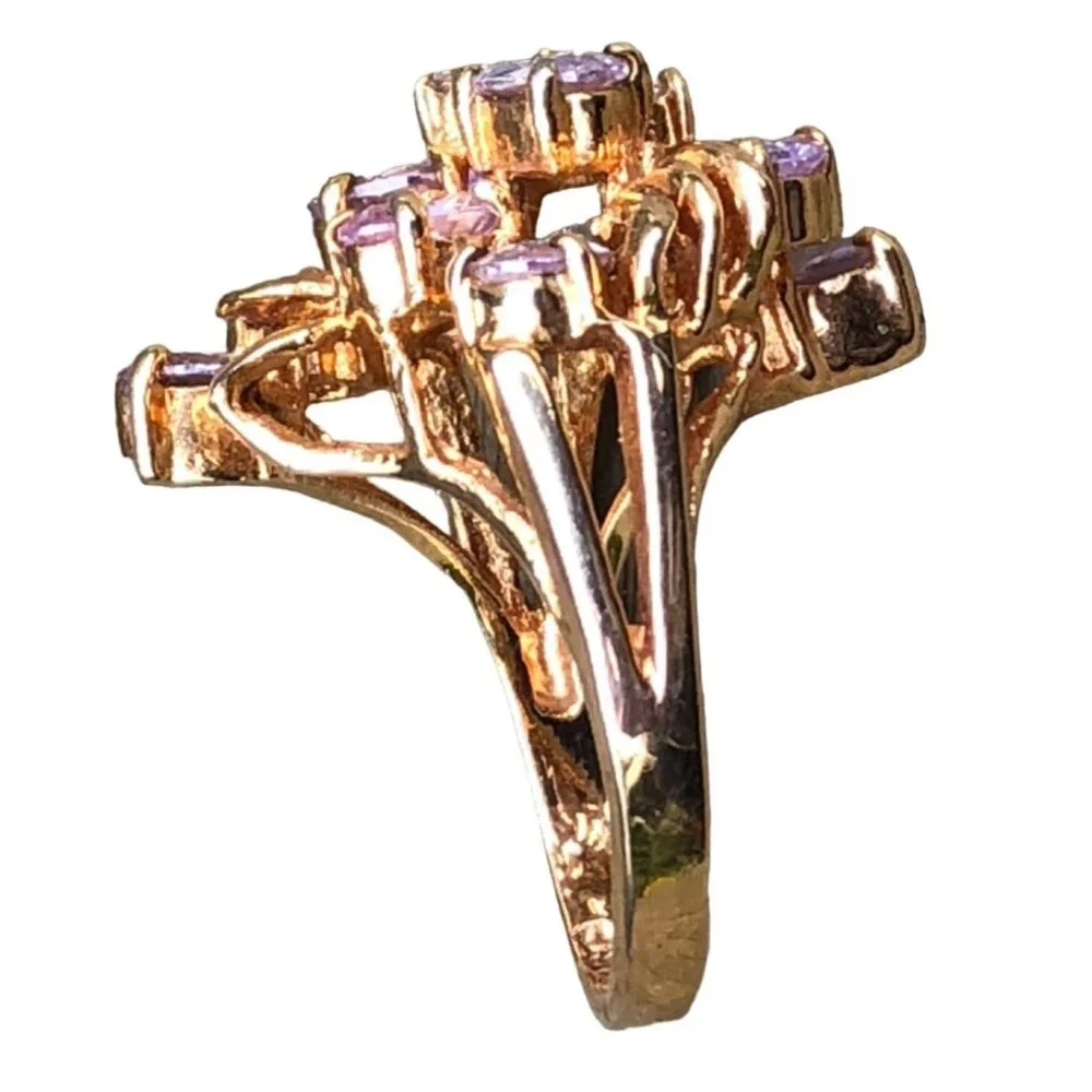 RSC 18kt Yellow Gold Electroplate Ring with Cluster of Clear Crystal Stones Sz 7 - Picture 4 of 9